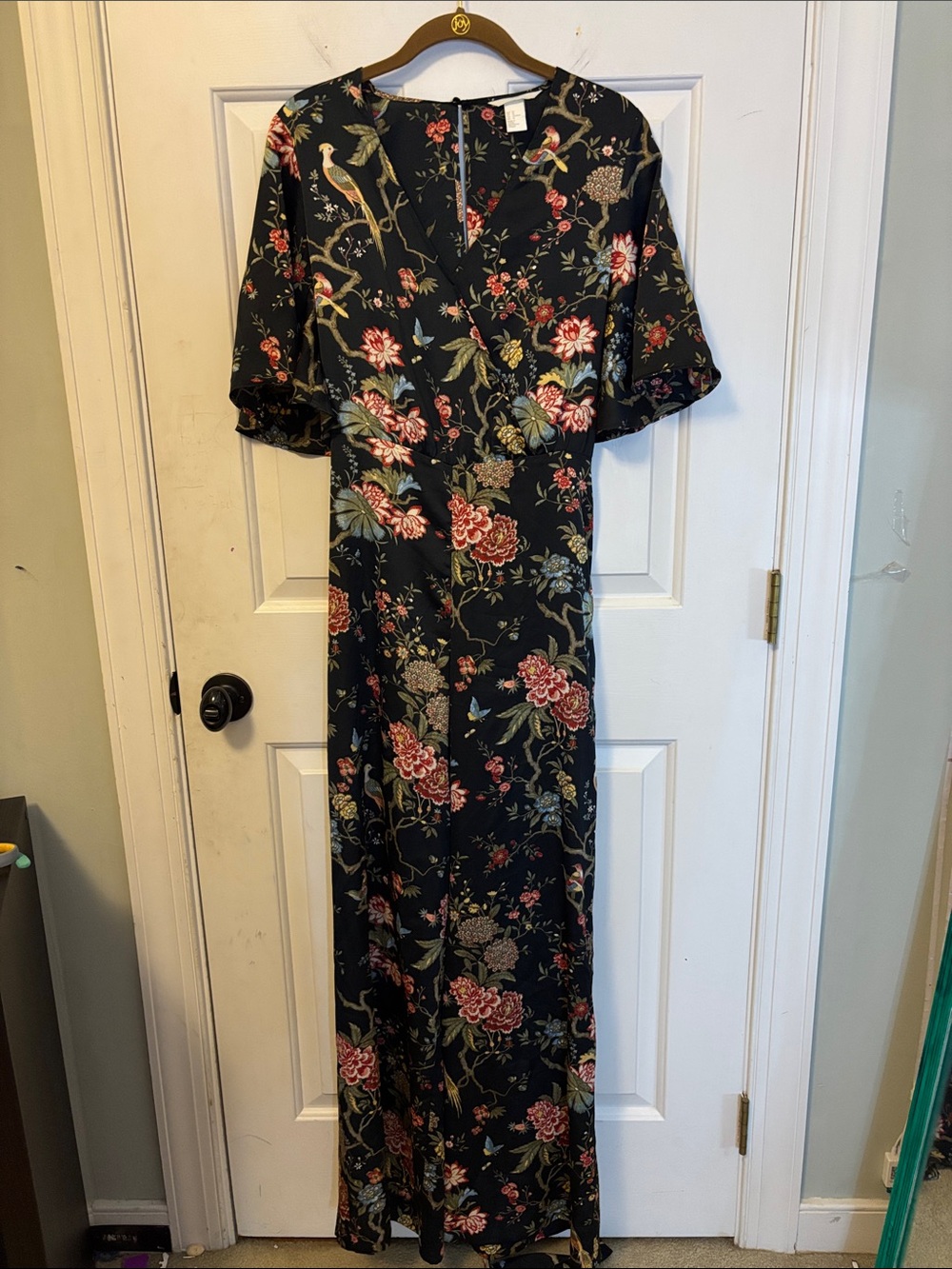 H&M Chinoiserie Chinese Bird Floral Print Pantsuit Romper Jumpsuit Size 10